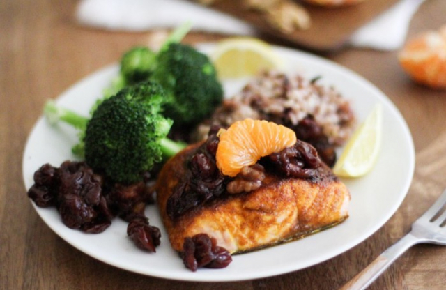 Indian-Spiced Broiled Salmon with Citrus Tart Cherry Chutney