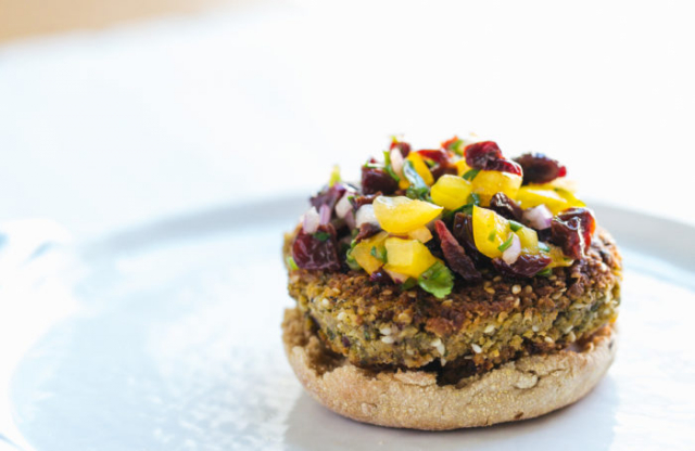 Veggie Burger with Tart Cherry Salsa