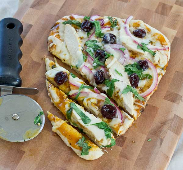 Grilled BBQ Chicken Naan Pizza with Tart Cherries