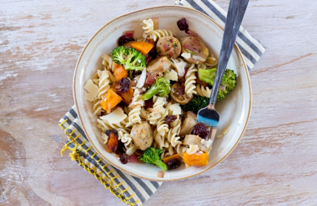 Chicken Pasta with Butternut Squash, Caramelized Onions and Tart Cherries