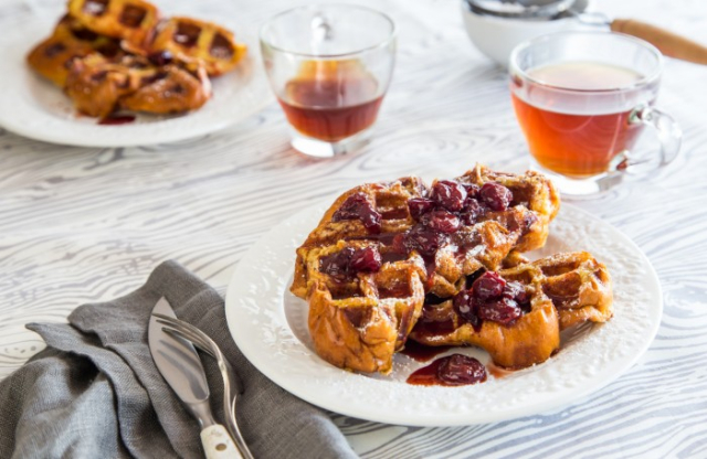 French Toast Waffles with Tart Cherry Syrup