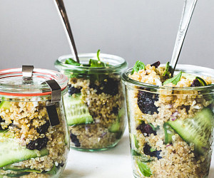 Basil Cherry Cucumber Quinoa Salad Jars